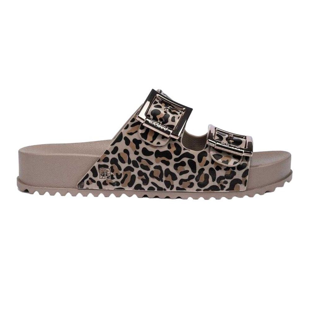 Zaxy Womens/Ladies Leopard Print Double Buckle Sliders / Brown